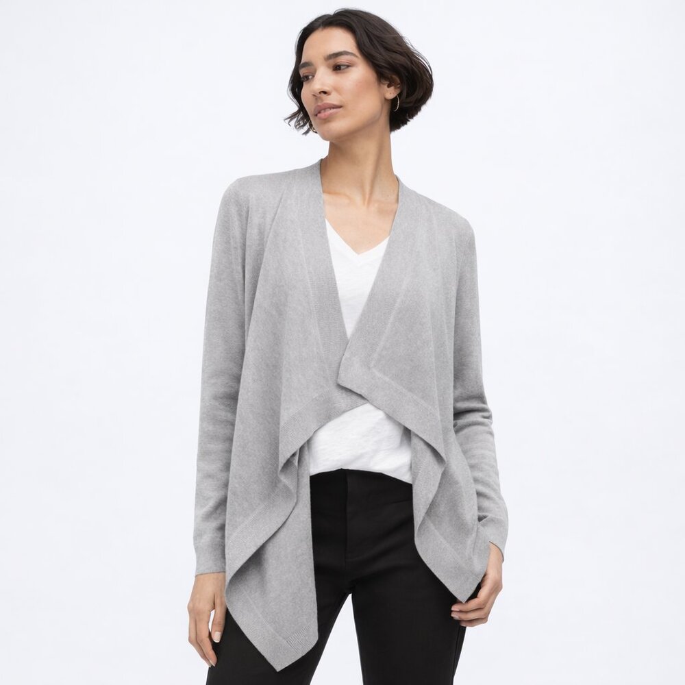 Theory Merino Wool‎ Soft Luster Drape Cardigan Grey Small